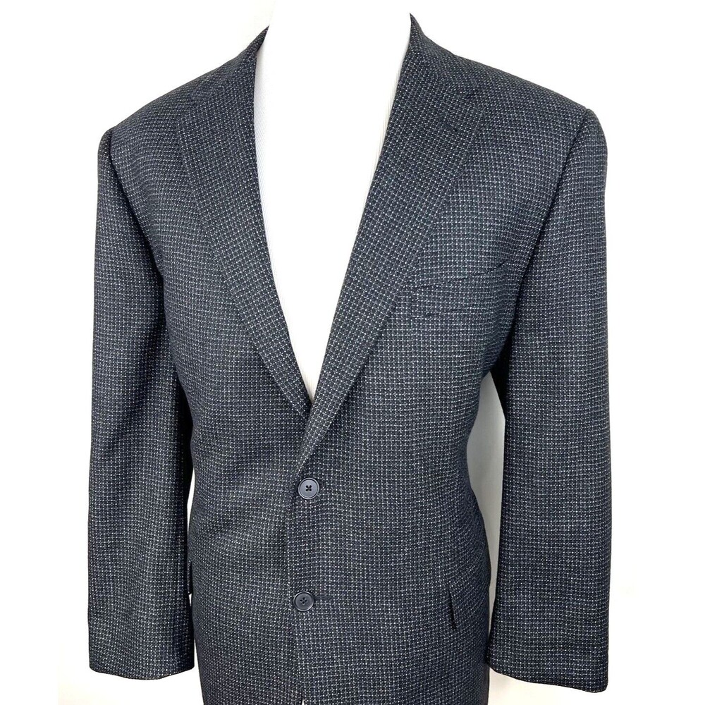 Joseph Abboud Loro Piana Sport Coat Mens 46R Wool Super 120s Check 2 Button
